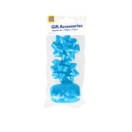 Paperdreams cadeauversieringset - baby blauw 2 strikken met 20 meter krullint