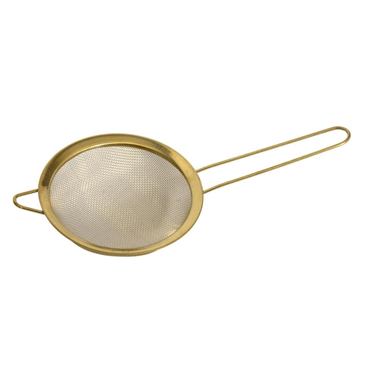 Küchenhelfer-Sieb aus Edelstahl ø14 cm mit goldfarbenem Drahtgriff