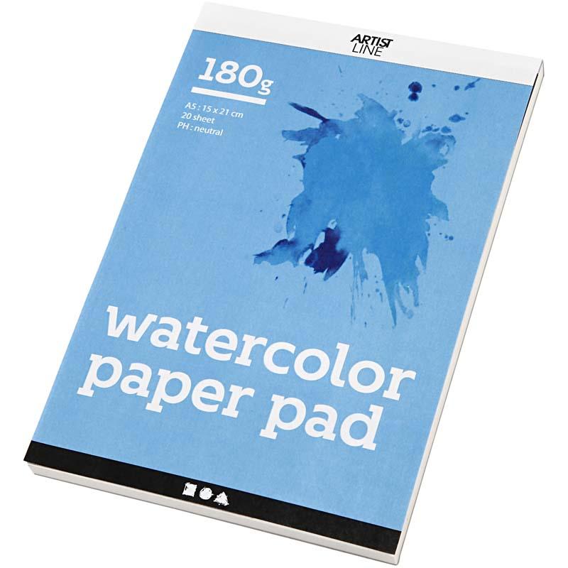 Creativ Company Aquarellblock, A5, Blatt 148x210 mm, 180 g, weiß, 20 Blatt 1 Stück