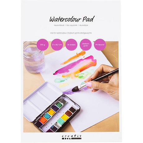 Kreativunternehmen https: www.cchobby.nl Aquarellblock-A4-Blatt-210x297-mm-kaltgepresst-mittelkörnung-300-gr-weiß-20-Blatt-1-Stück