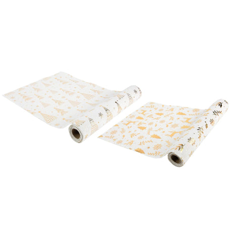 Svenska living tafelloper linnenlook met figuren wit goud 275x28cm 2 assorti
