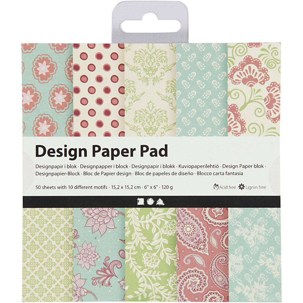 Creativ Company Design Paper Block Mint Grüne Lila, 50 Blätter