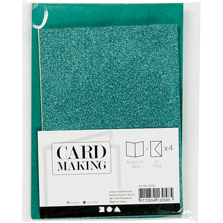 Kreativunternehmen https: www.cchobby.nl Cards-and-envelopes-size-card-10-5x15-cm-size-envelope-11-5x16-5-cm-glitter-110-250-gr-green-4-set-1-box