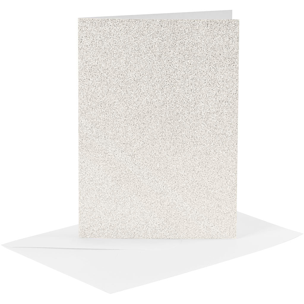 Creativ-Firmenkarten und Umschläge, Kartengröße 10,5 x 15 cm, Umschlaggröße 11,5 x 16,5 cm, Glitzer, 120+250 g, weiß, 4 Set 1 Box