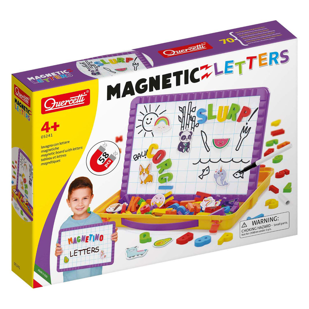 Quercetti magnetic board letters in storage case