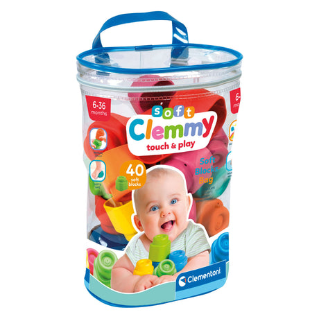 Clementoni babyweiche Clemmy-Blöcke mit Aufbewahrungstasche – 40 Stück.