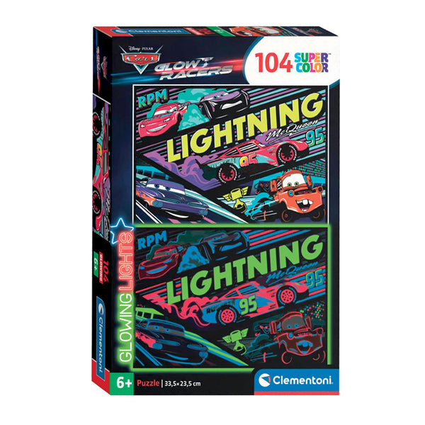 Clementoni Jigsaw Puzzle Super Color Glowing Lights Cars, 104st.