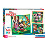 Cleemontoni jigsaw Puzzle Super Faarf Quadrat Mickey a Frënn, 3x48st.