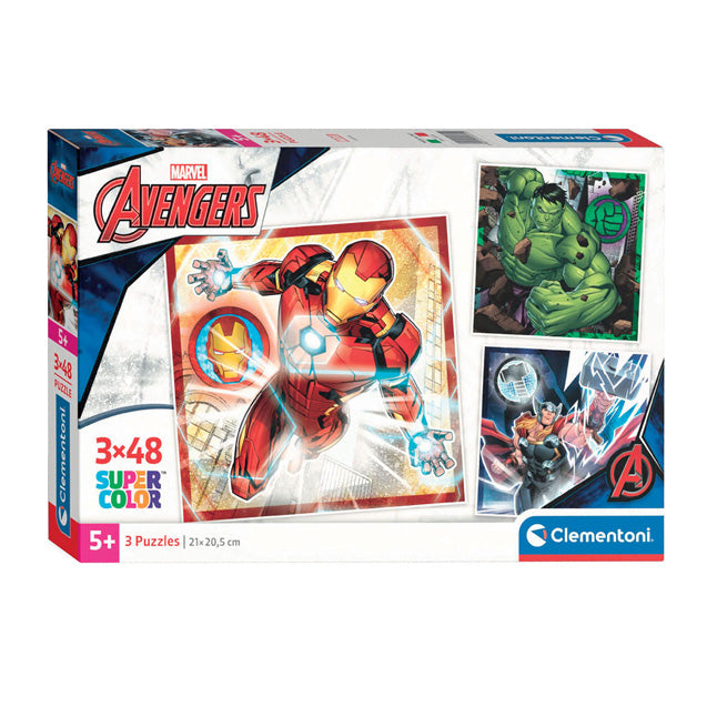 Clementoni legpuzzel super color vierkant avengers, 3x48st.