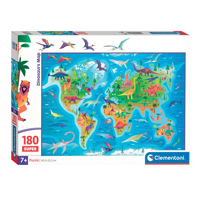 Clementoni Jigsaw Puzzle Super Color Dinosaurus Mapa, 180º.