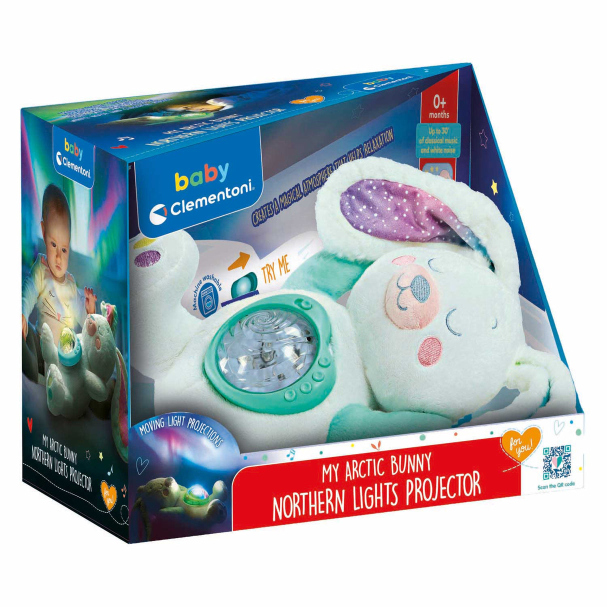 Clementoni - Babyspielzeug - Kuscheltier mit Nordlichtprojektor - ab 0 Monaten
