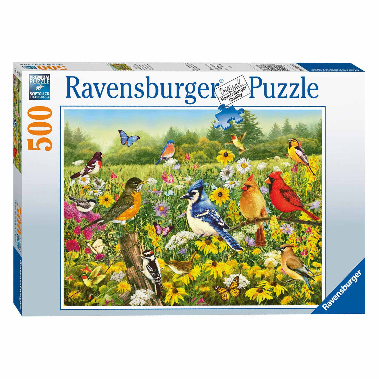 RAVENSBURGER BIRDS nel puzzle della gamba del prato, 500st.