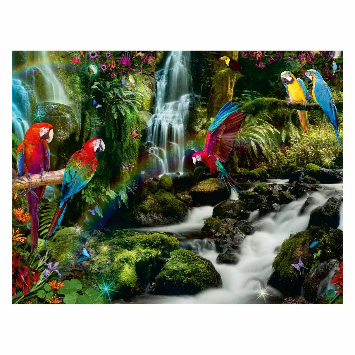 Bonte loros en el rompecabezas de Jungle Jigsaw, 2000.