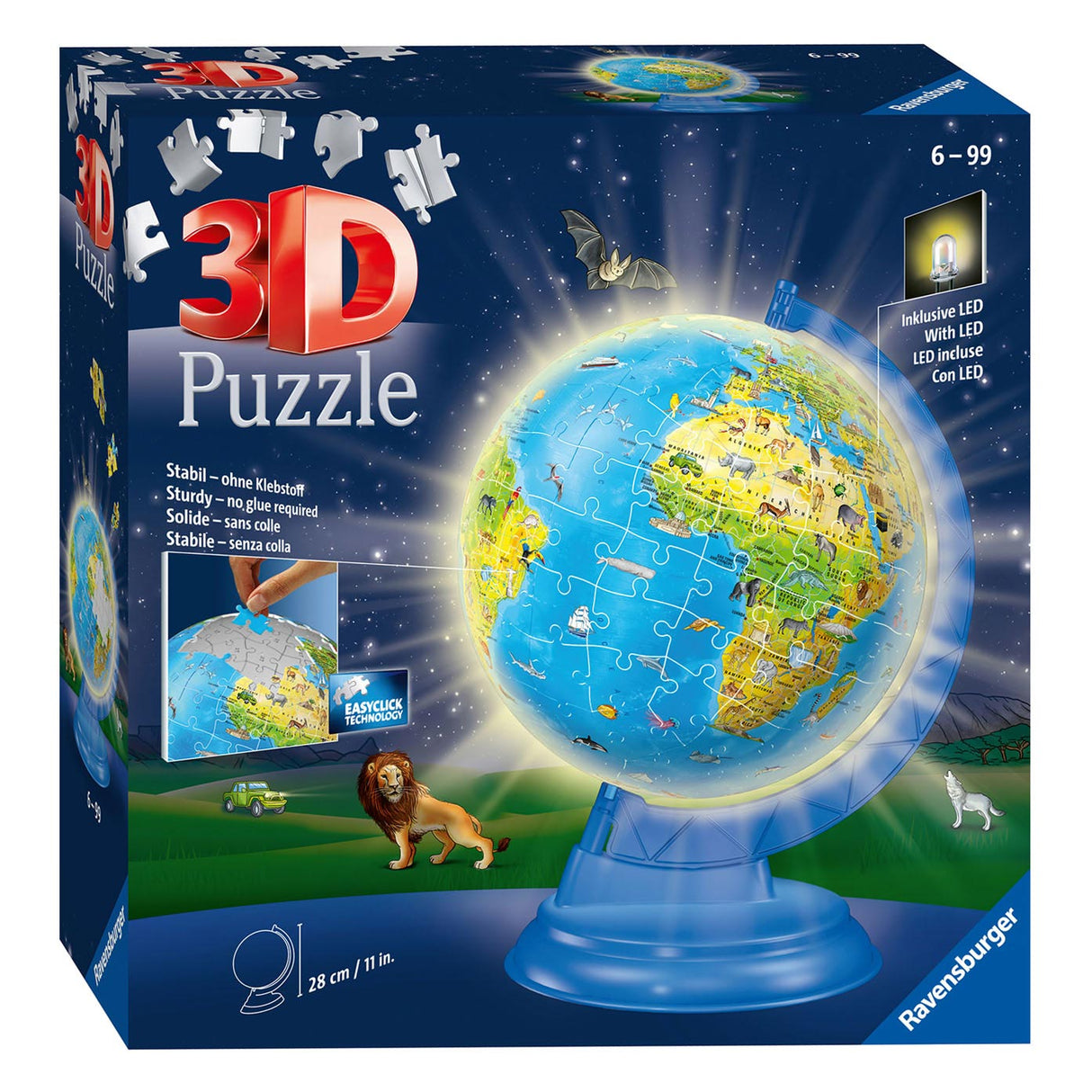 Ravensburger xxl Kinder Globe Night Edition in English 3D Puzzle, 180st.