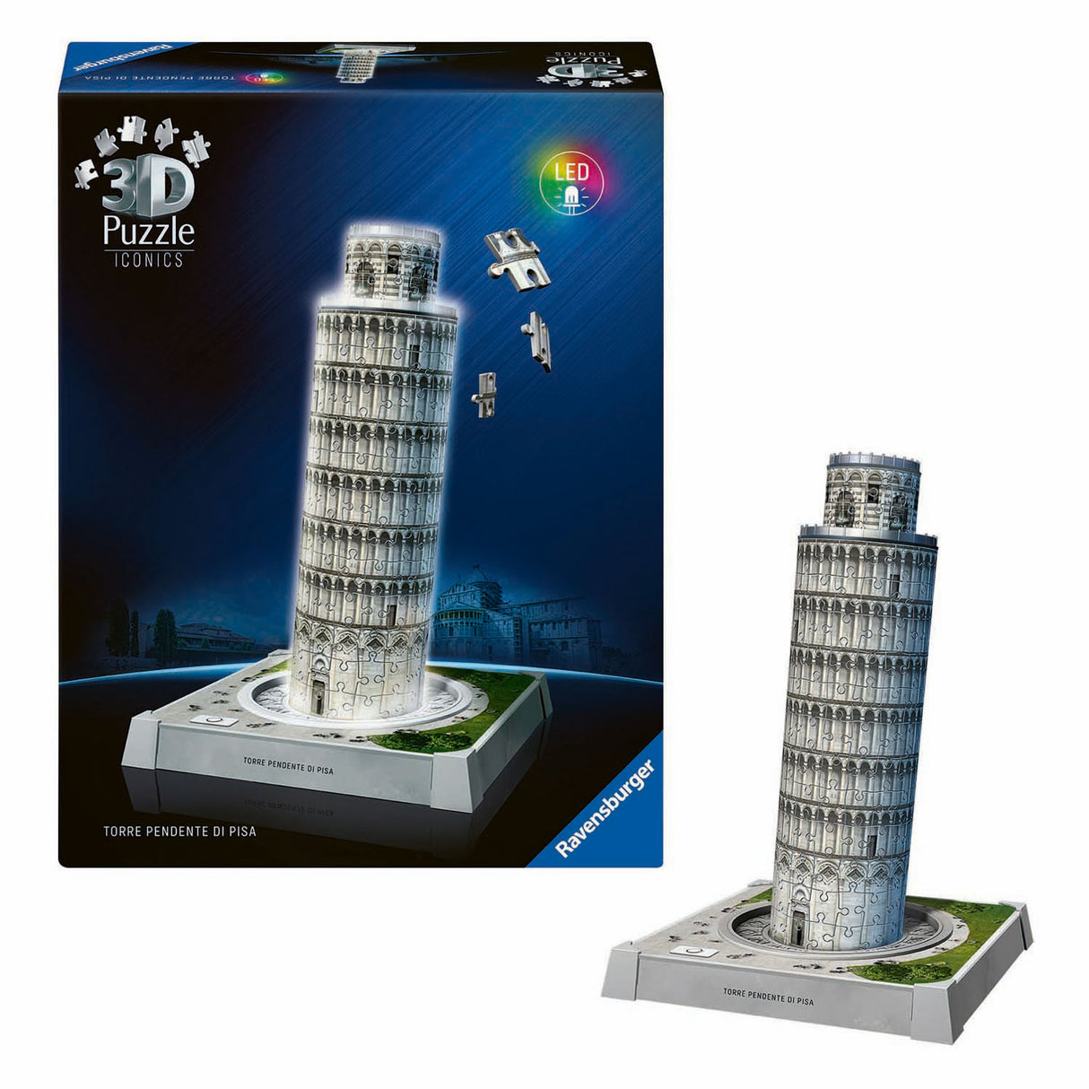 Ravensburger 3D-Puzzle Iconics Turm von Pisa – mit Licht – 231 Teile.