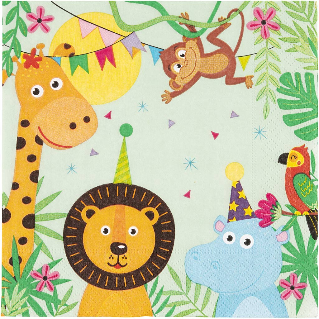 Creativ Company Servietten, Partytiere, Größe 33x33 cm, 20 Stück, 1 Box