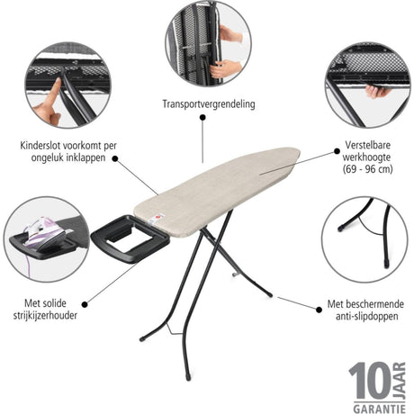 Brabantia Bügelbrett B – für Bügeleisen – 124 x 38 cm – Jeansgrau