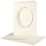 Creativ Company Passepartoutkarten, oval mit Goldrand, Kartengröße 10,5x15 cm, Umschlaggröße 11,5x16,5 cm, gebrochenes Weiß, 10er Set 1 Box