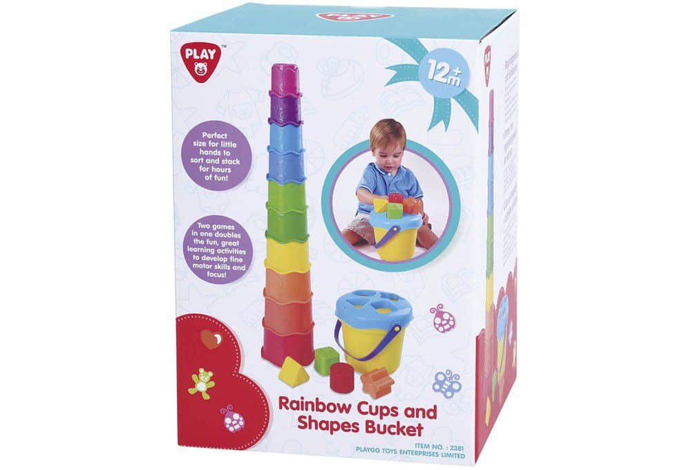 Playgo – Stapelbecher und Formensortierer in Regenbogenfarben
