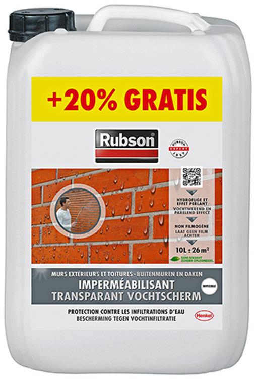 Rubson transparant vochtscherm 12 liter | vochtwerende coating buitenmuur gevel dak impregneren