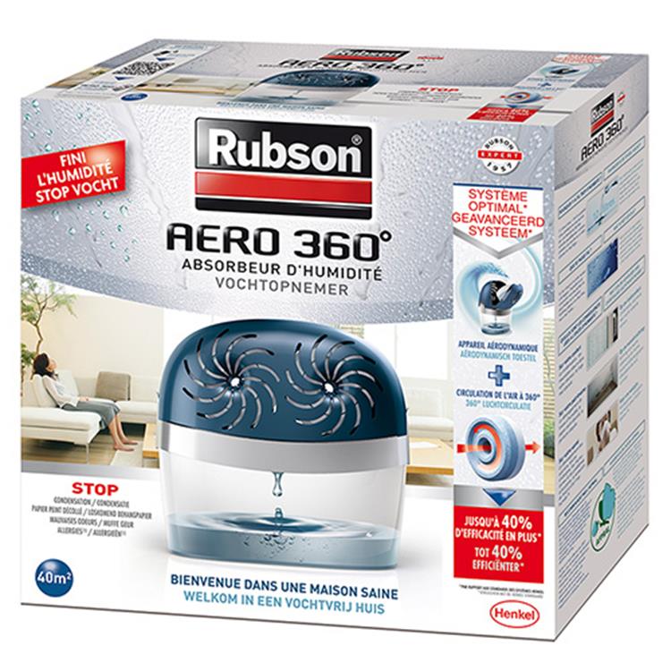 Rubson vochtopnemer aero360 toestel 40m2 | luchtontvochtiger toestel | vochtvanger badkamer | binnenhuis badkamer
