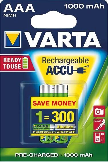 Varta Akku wiederaufladbare Mikrobatterie 1000 mAh HR03 1,2 V