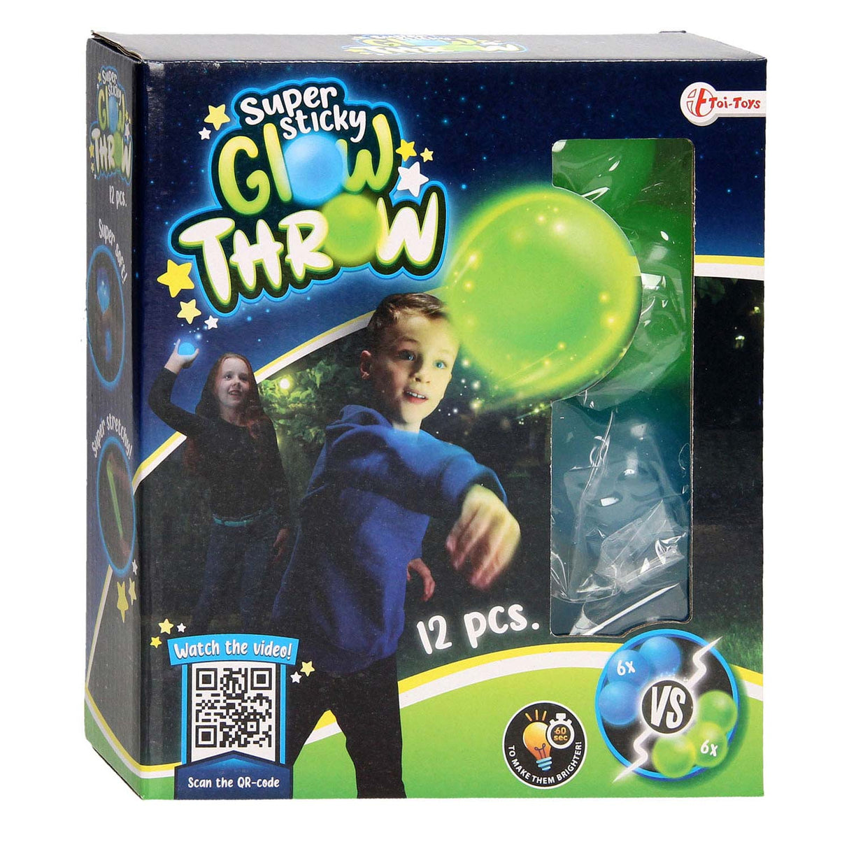 Toi-Toys Sticky Stretch Ballen Glow in the Dark, 12.