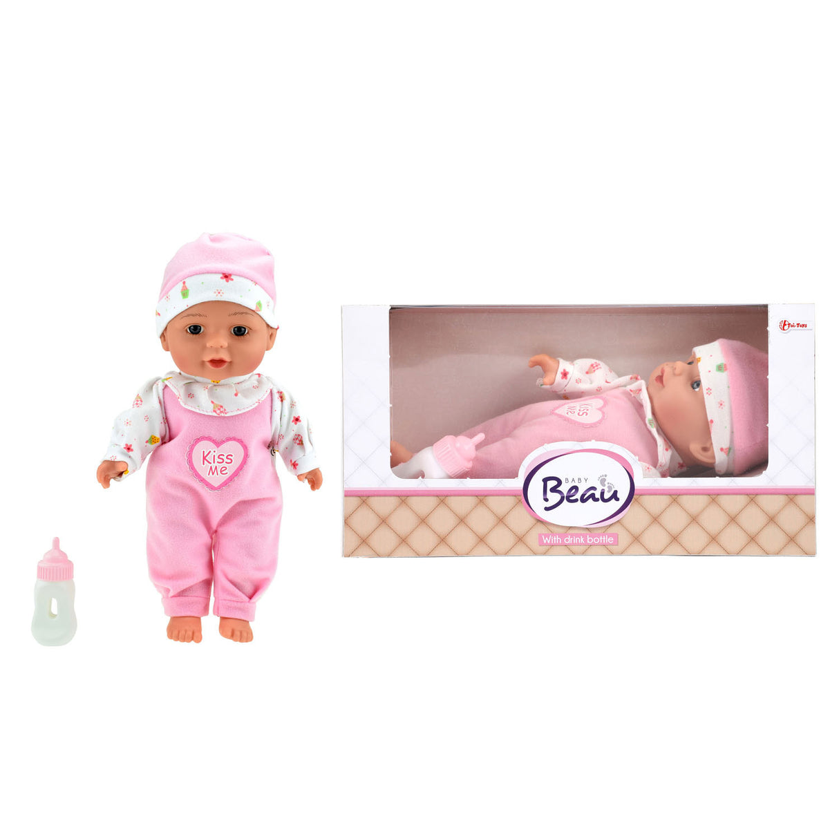 Beau Baby liegende Babypuppe mit Flasche, 30cm