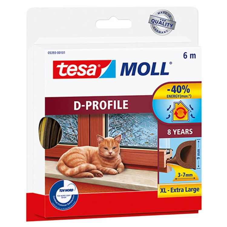 Tesa Dichtungsstreifen Moll D-Profil Gummi 6mx9mm braun