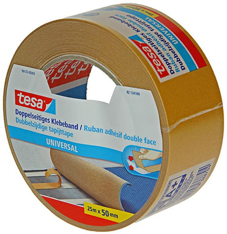 Tesa doppelseitiges Klebeband, universell, vielseitig, für Verpackungen, Dekoration, Teppich – 25 m x 50 mm