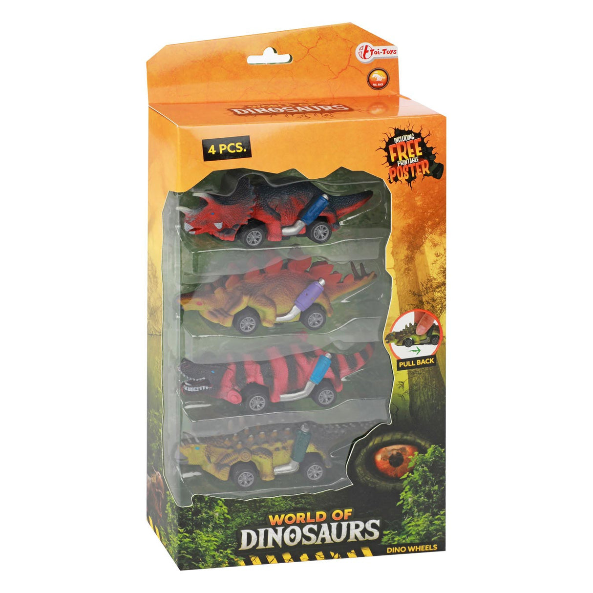 Toi-Toys World of Dinosaurs tilbagetrækningsbil, 4 ..