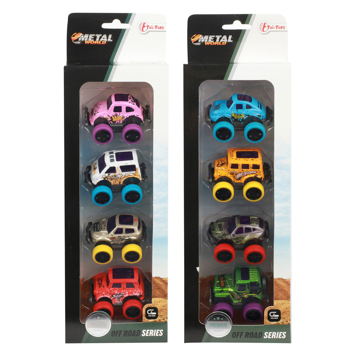 TOI-TOYS Metal Retrack Off Road Mini Cars, 4st.