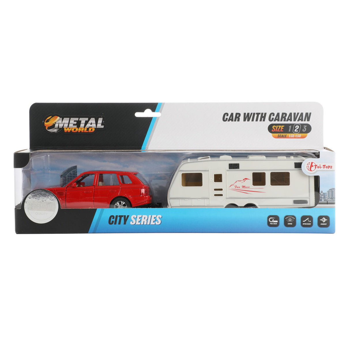 Toi-Toys Metall-Rückzugauto mit Caravan 1:48