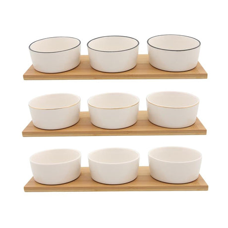 Food for Fun-Set mit 3 Schüsseln auf Bambusbrett, 9 x 6 x 33 cm