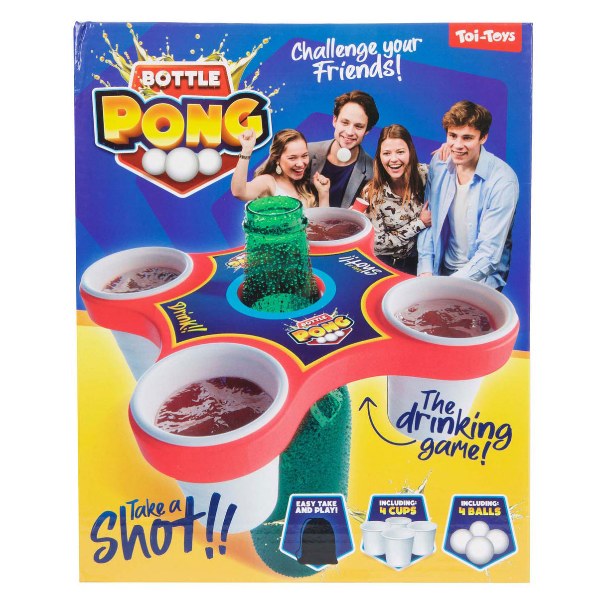 Toi-Toys Party Game Pong Hero con 4 palle e 4 tazze