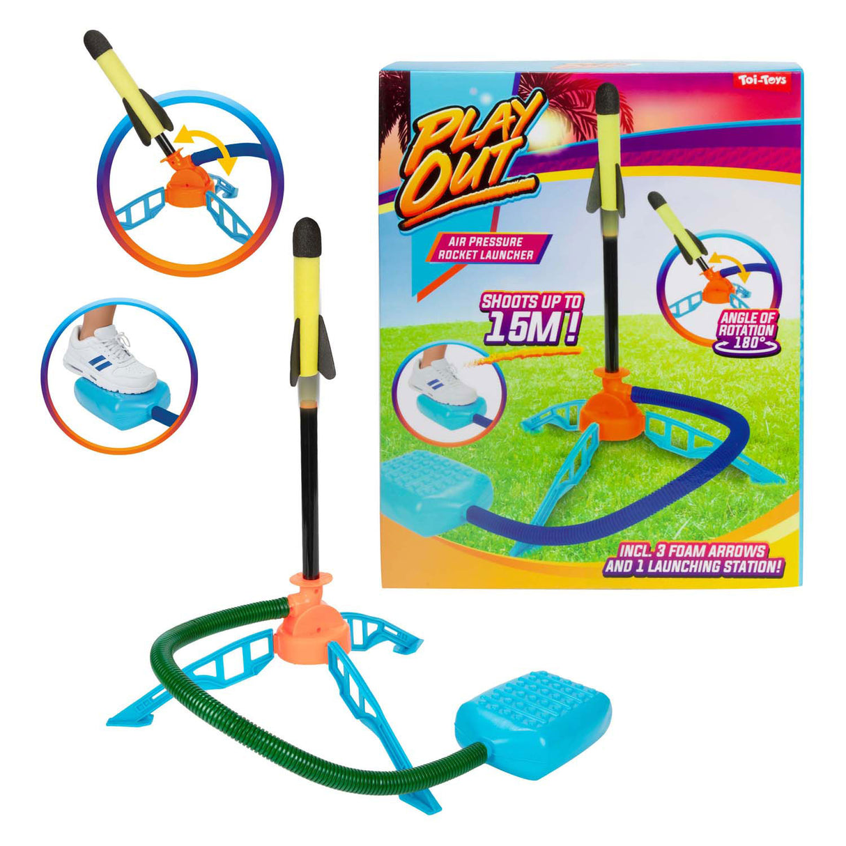 Toi-toys spielt eine Luftdruck-Raketenabschussbasis mit 3 Raketen