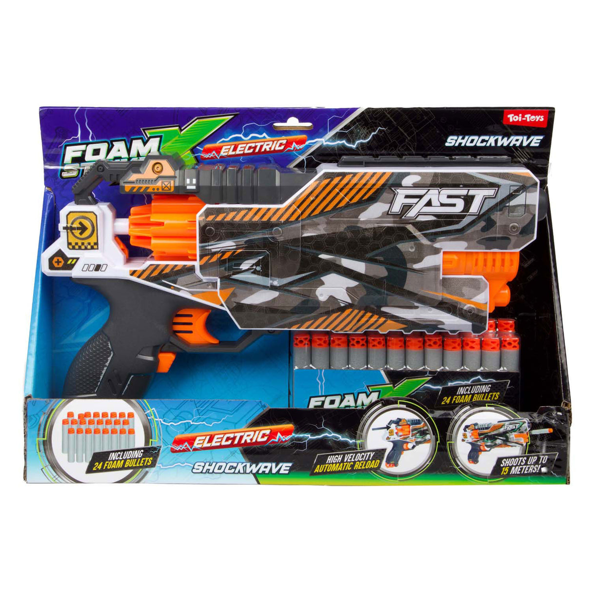 Toi-toys Foam Strikex elektrische Schießpistole Shockwave mit 24 Schaumstoffpfeilen