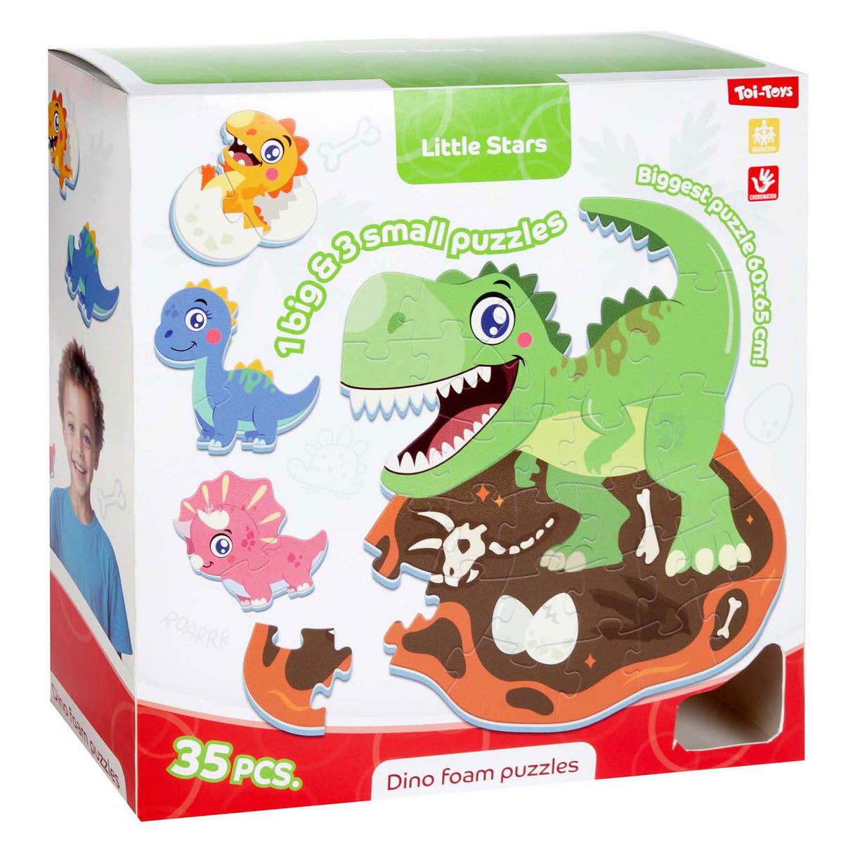 Toi-toys little stars foam vloerpuzzel dino, 36st.