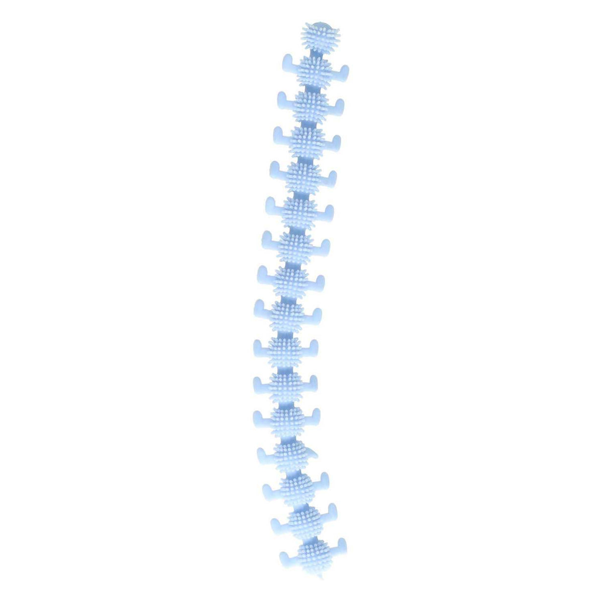 Jono spielt eine flauschige, dehnbare Fidget-Raupe