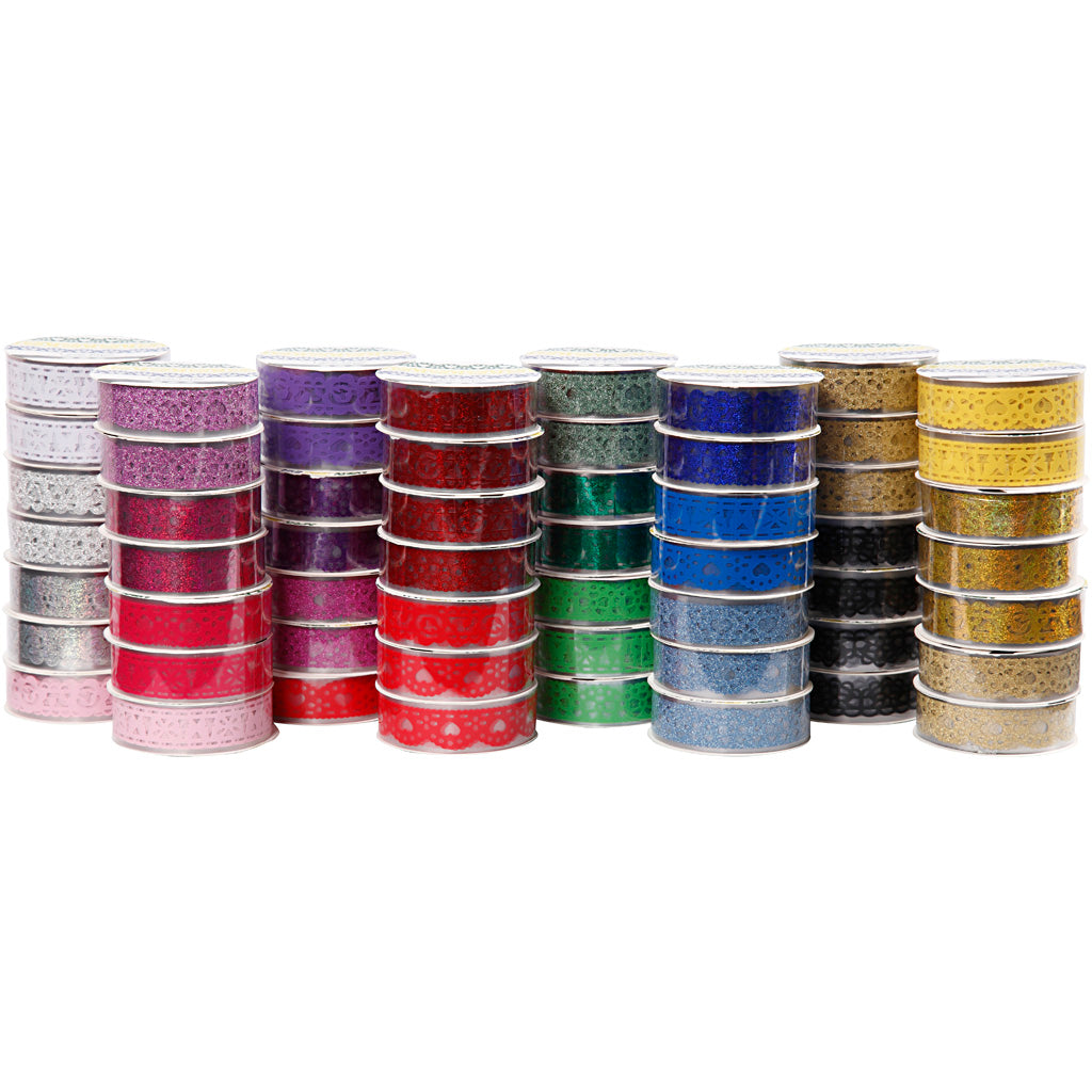 Creativ Company Spitzenband-Set, B: 15 mm, verschiedene Farben, 56x3 m 1 Karton