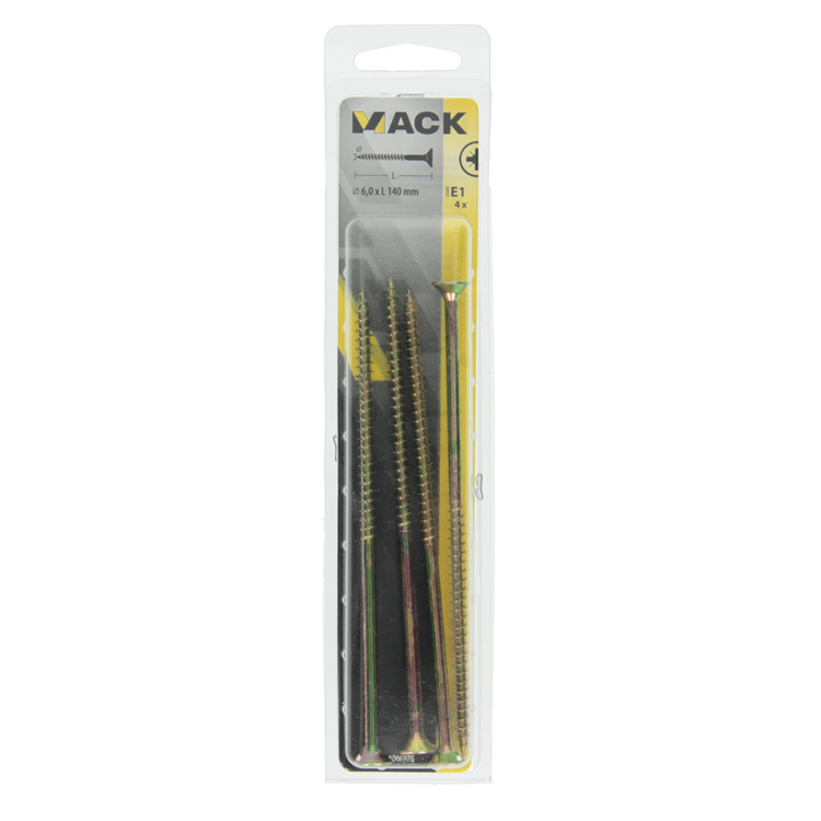 Mack 1006976 - spaanplaatschroef vz kop geelverzinkt 4st 6 x 140mm | 5 stuks
