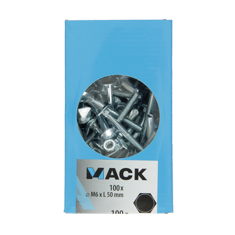 Mack 1007052 - houtbout + moer verzinkt 100 st 6 x 50 mm | 2 stuks