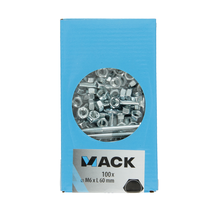 Mack 1007053 - houtbout + moer verzinkt 100 st 6 x 60 mm | 2 stuks