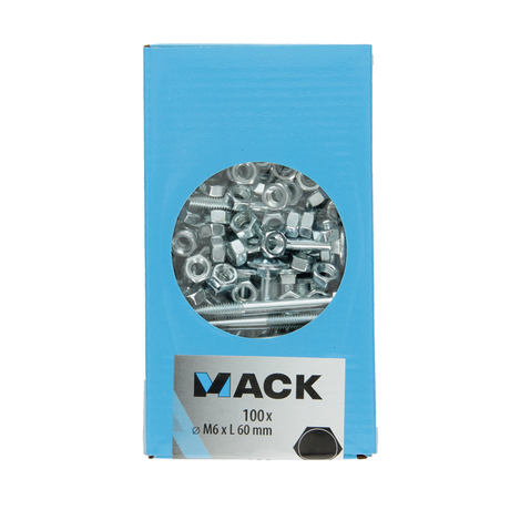 Mack 1007053 - houtbout + moer verzinkt 100 st 6 x 60 mm | 2 stuks
