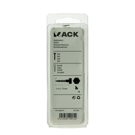 Mack 1017407 - houtdraadbout staal verzinkt 7 st 6 x 70 mm | 10 stuks
