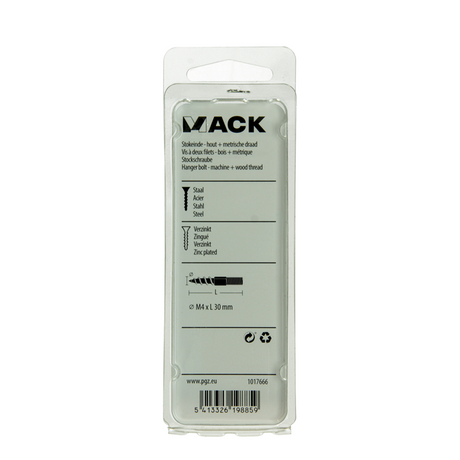 Mack 1017666 - stokeinde hout + metr. draad verz. 8 st m4x30 | 10 stuks
