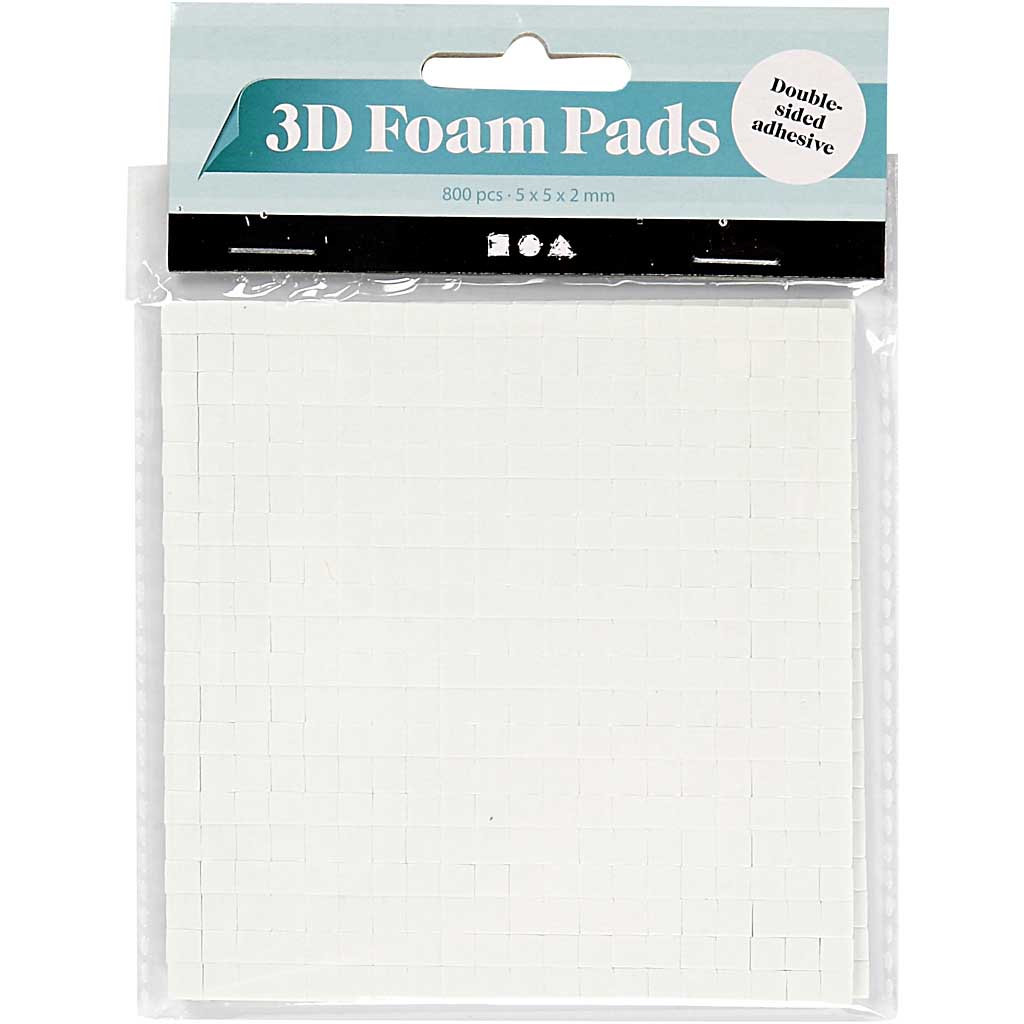 Creativ Company 3D-Schaumstoffpads, Größe 5x5 mm, Stärke 2 mm, weiß, 2x400 Stück, 2 Blatt 1 Karton