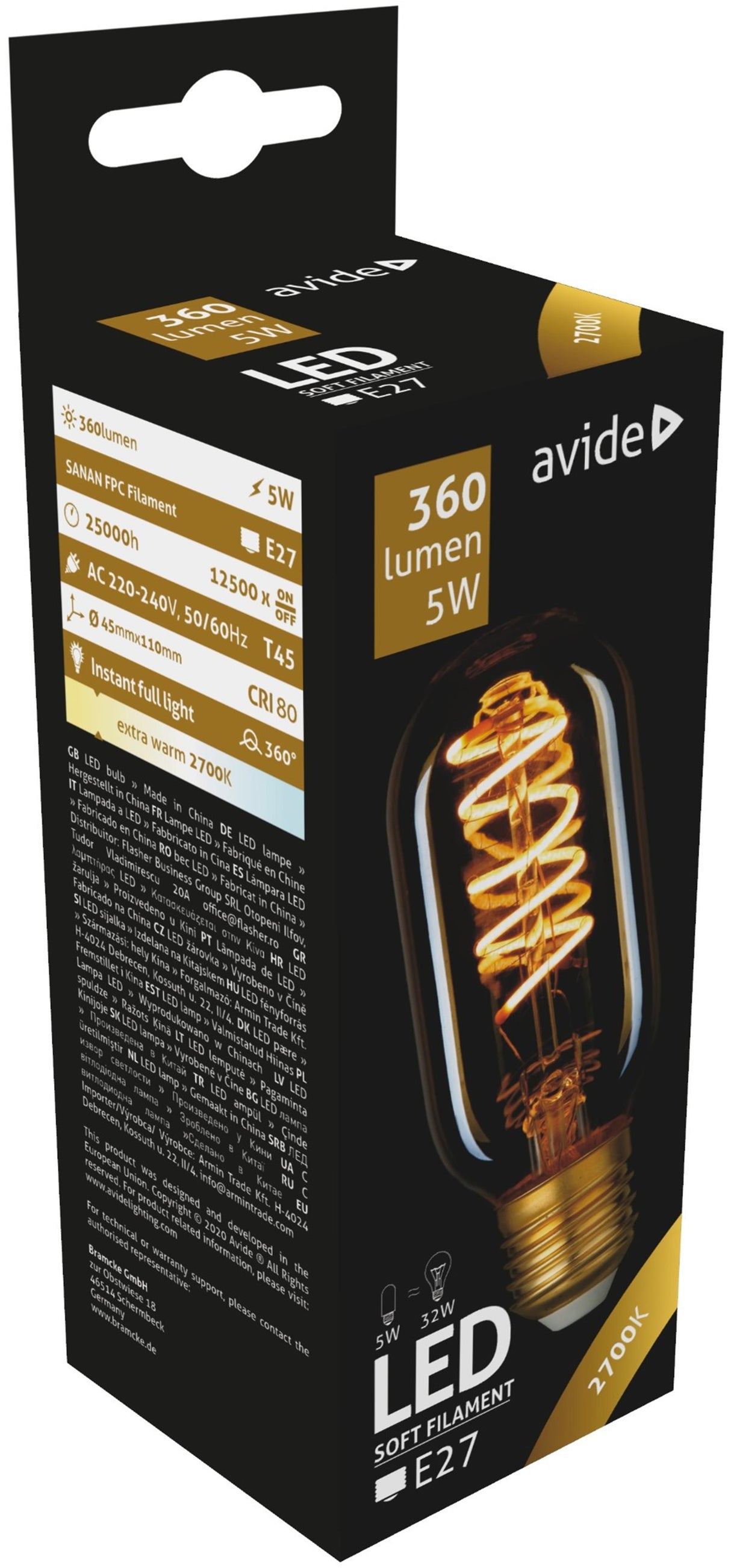 Avide LED-Lampe T45 5W E27 2700K 360lm