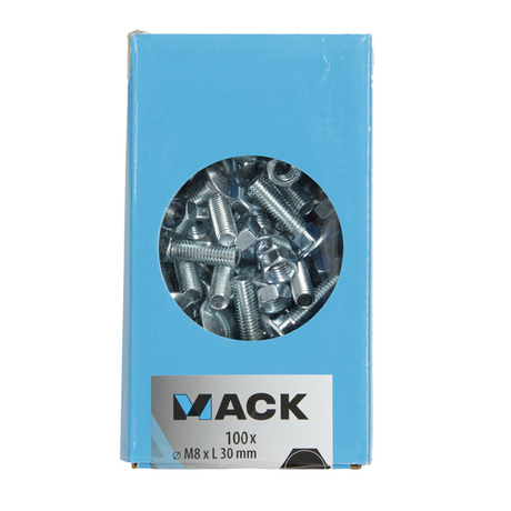 Mack 1007058 - houtbout + moer verzinkt 100 st 8 x 30 mm | 2 stuks