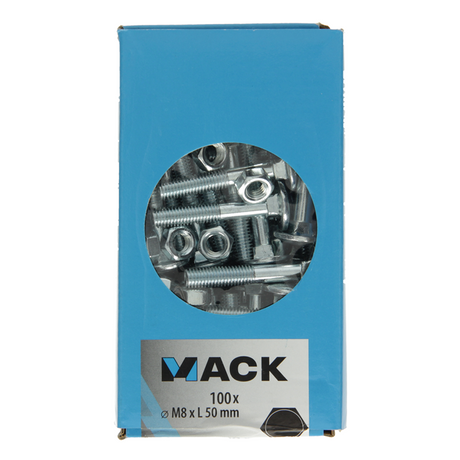 Mack 1007060 - houtbout + moer verzinkt 100 st 8 x 50 mm | 2 stuks